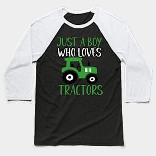 Just a Boy who Loves Tractors Green Baseball T-Shirt